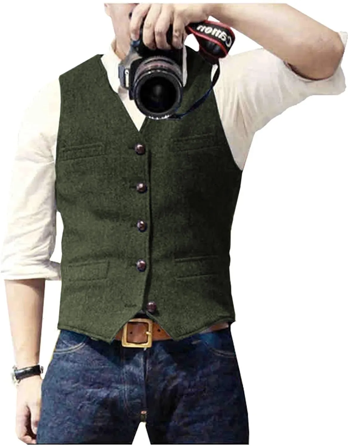 casual dress vest Solo Adjustable & Formal Light Grey 64 Sleeveless Length Men's Plaid Single Breasted Notch
