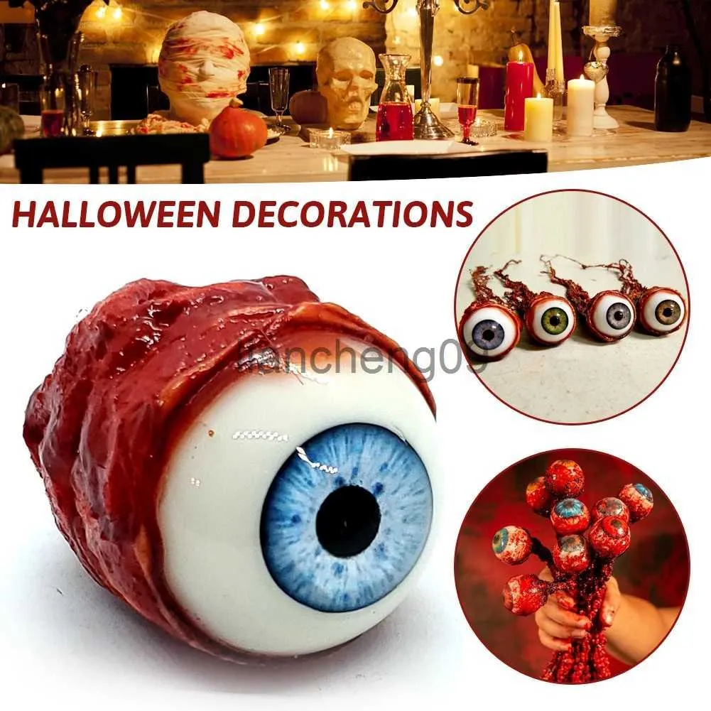 Décoration de fête Halloween Horreur Prop Réaliste Taille de la vie Latex Déchiré Globe oculaire Bleu Clair Effrayant Décorer Bloodshot Eye Cosplay Prop x0905