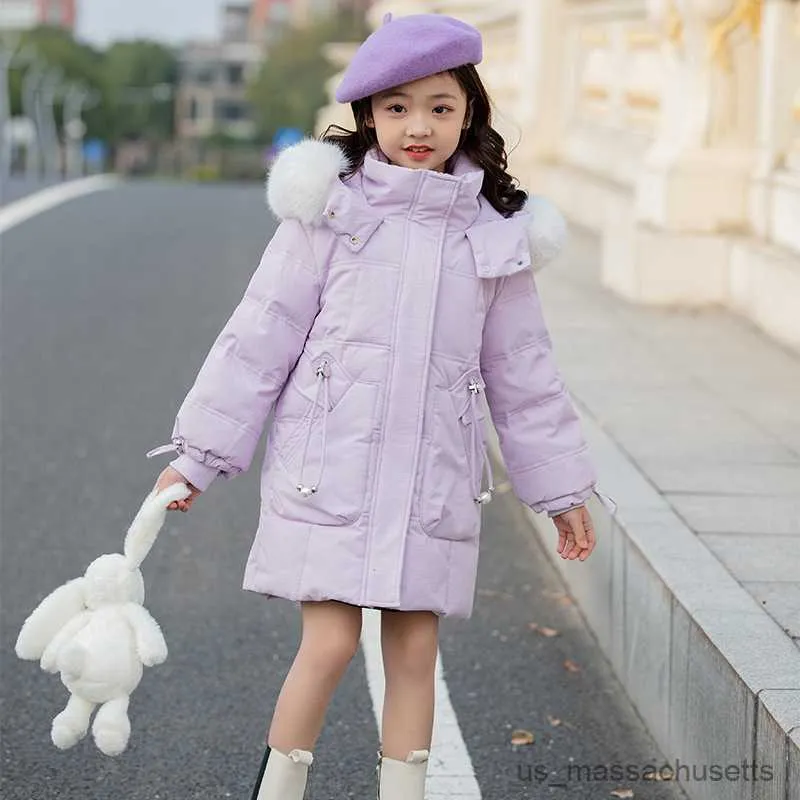 Down Coat Winter warm White down Jacket toddler Girls Coat Waterproof Hooded clothes Children Outerwear Clothing 5-14Y R230905