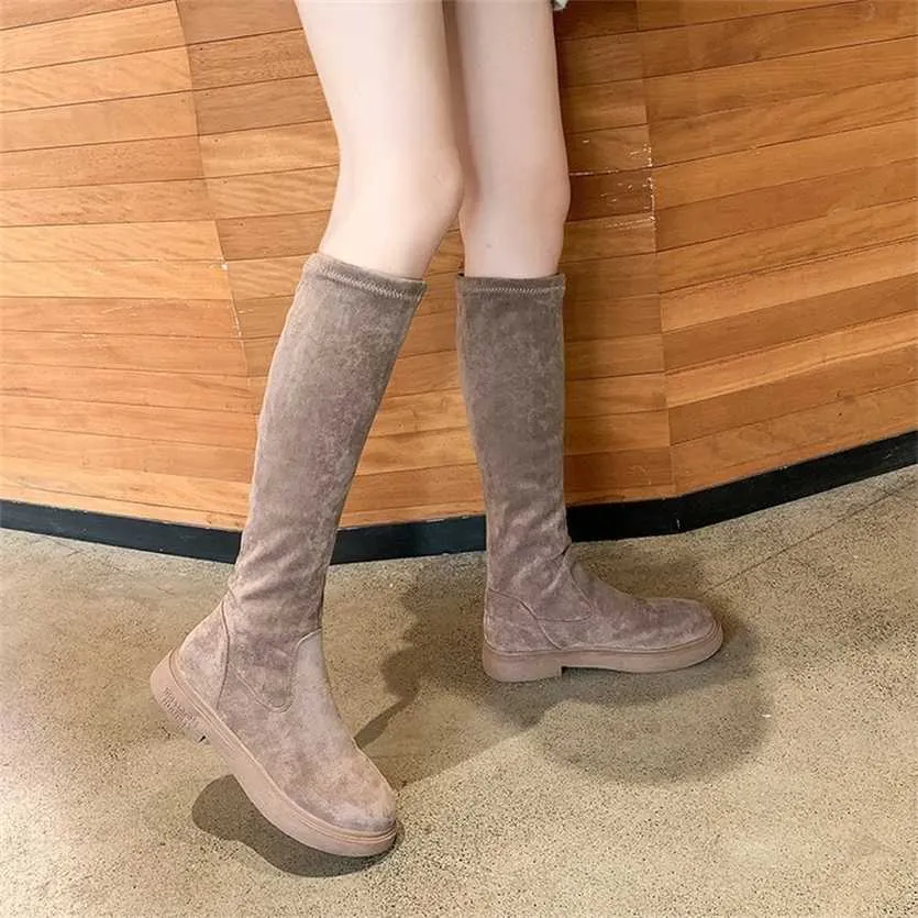 Women Boots Small Thick Soled High Tube Suede Boots That Are No Less Than Knee Length Autumn and Summer New Women's Chelsea Elastic Skinny 230830