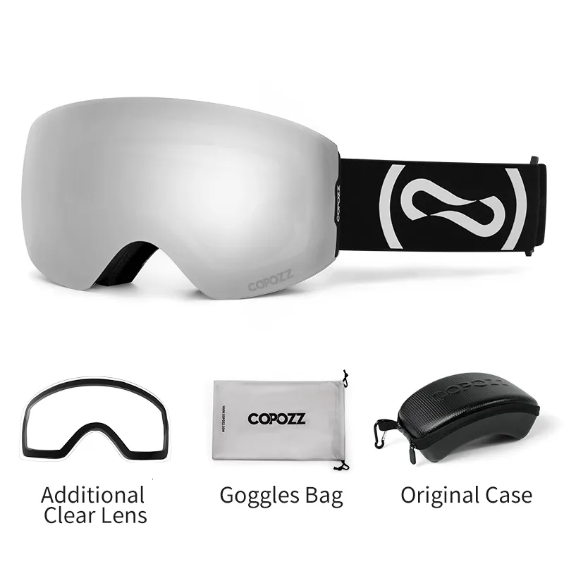 Lunettes de ski COPOZZ magnétique hiver UV400 Protection antibuée lunettes mâle femelle clair lentille étui Kit ensemble Snowboard lunettes 230904