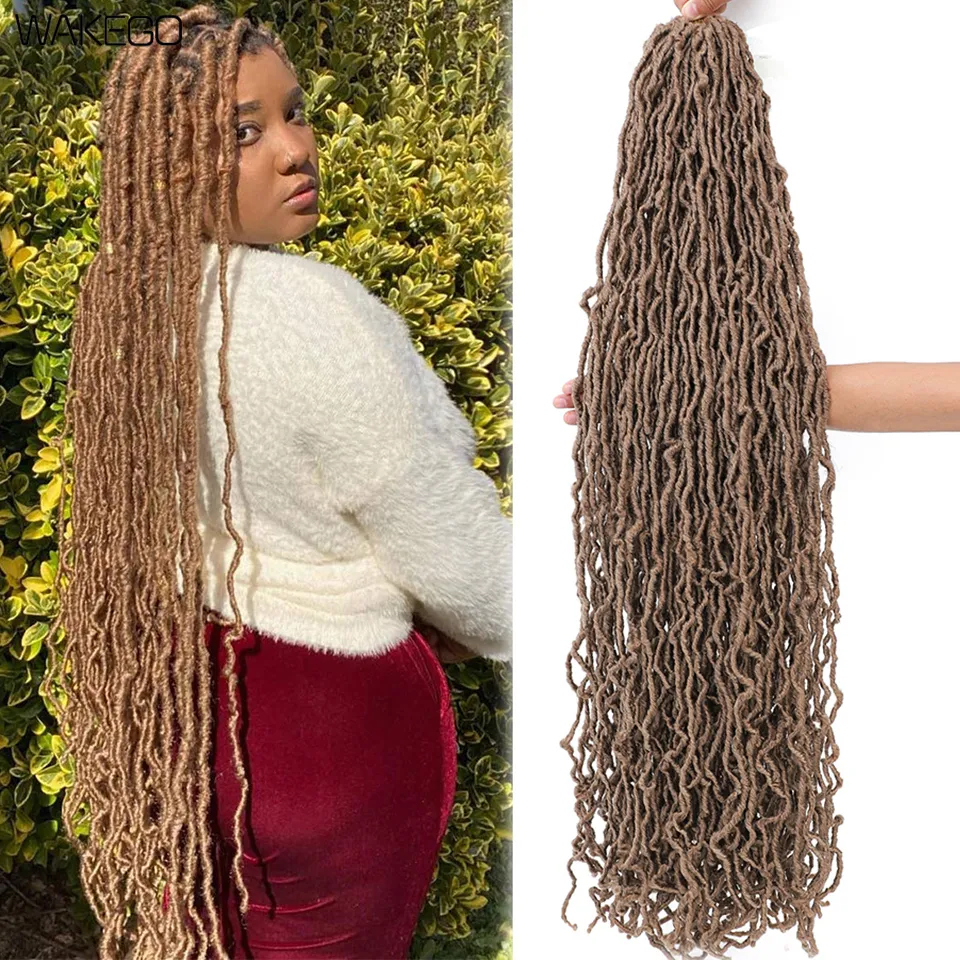 Bulks van echt haar Wakego Gooddess Faux Locs Gehaakt haar 24 36 inch Natuurlijk golvend krullend Dreadlocks Haarextensies Meche Faux Locks Gehaakte vlechten 230904