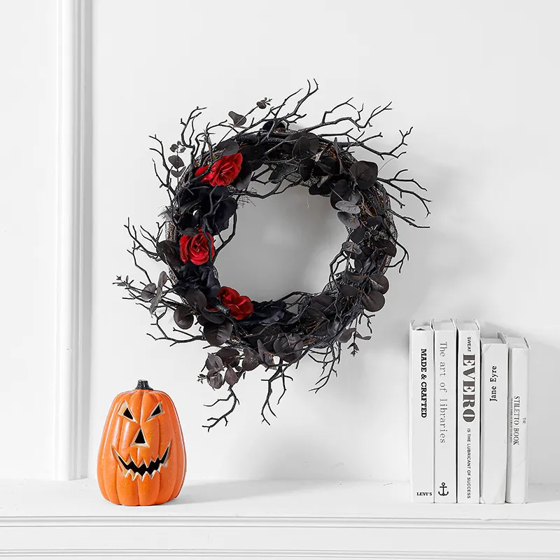 Other Event Party Supplies Halloween black door hanging dead branches garland simulation flower decoration wreath party layout rattan circle wall hanging 230905