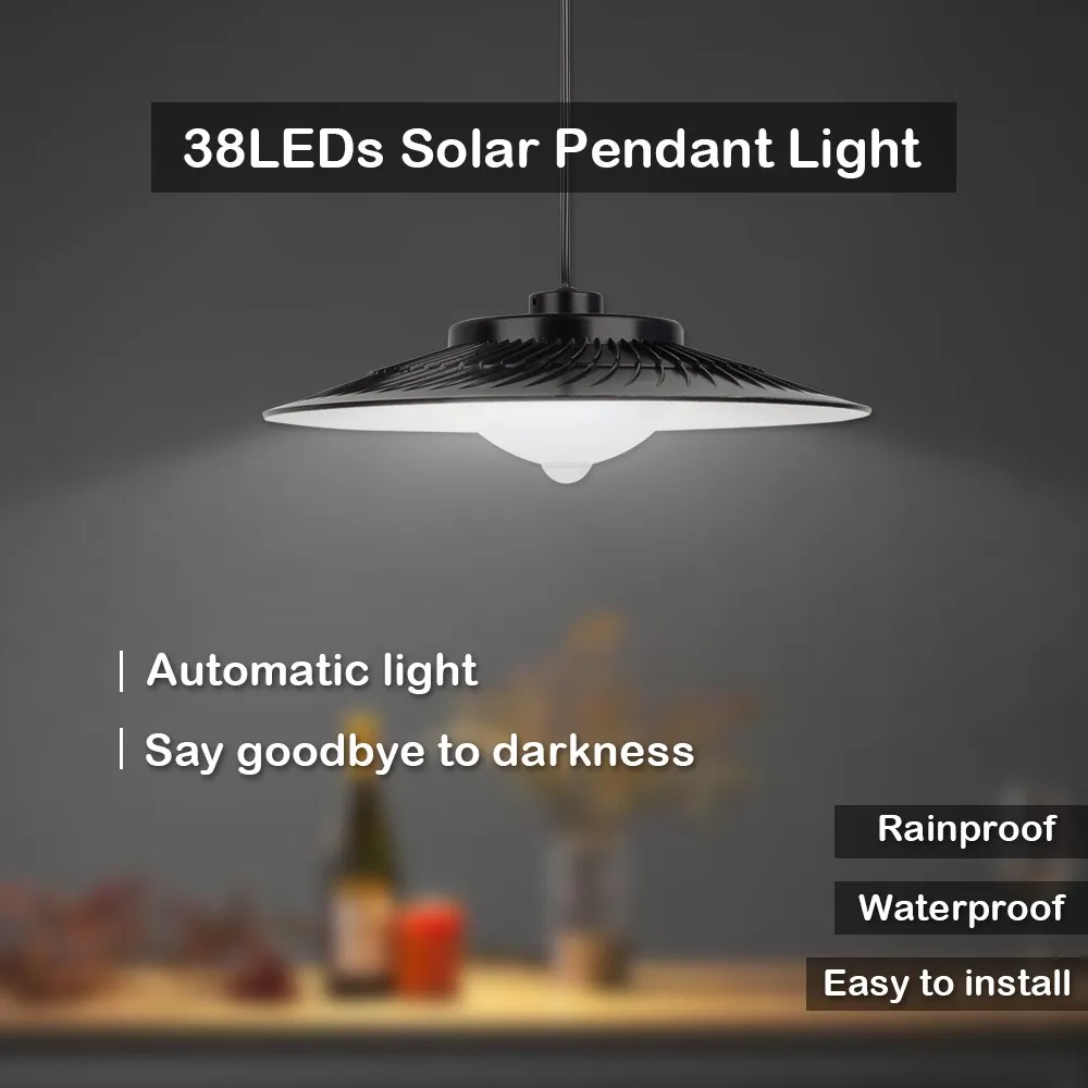 LED Solar Pendant Lights Motion Sensor Heads Indoor Outdoor Solar Hanging Lamp For Doorway Garage Garden Patio Balcony IP65 Waterproof