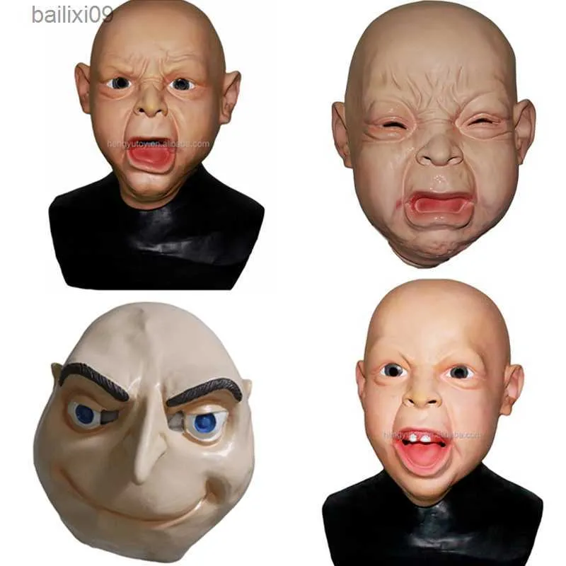 Party Maskers Halloween Kostuum Party Babymasker Volledige Hoofd voor Volwassenen Latex Cry Baby Masker T230905