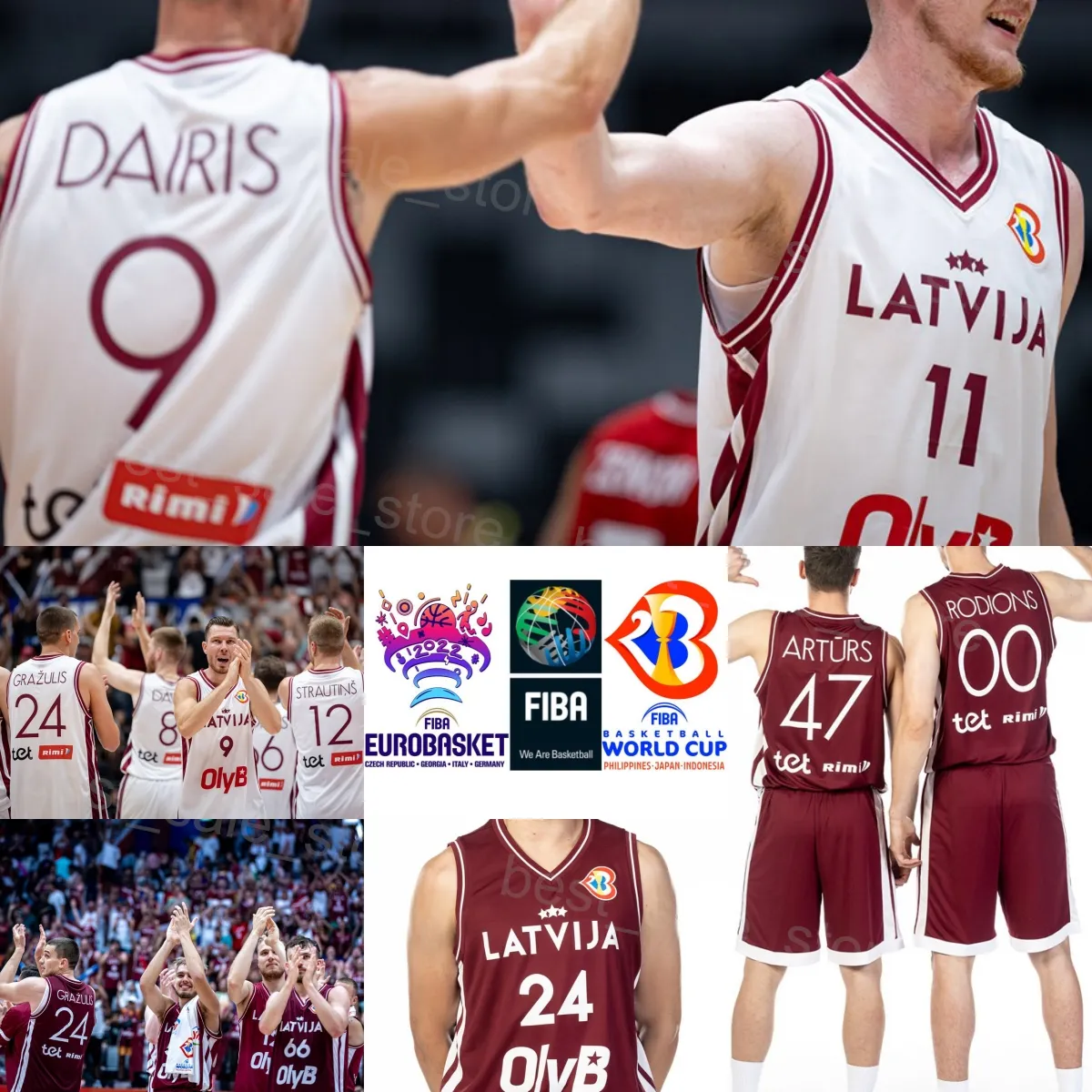 Impresso 66 Kristers Zoriks Basquete Jersey Letônia Camisa Seleção Nacional 24 Andrejs Grazulis 00 Rodions Kurucs 8 Davis Bertans 55 Arturs Zagars Sport Copa do Mundo 2023