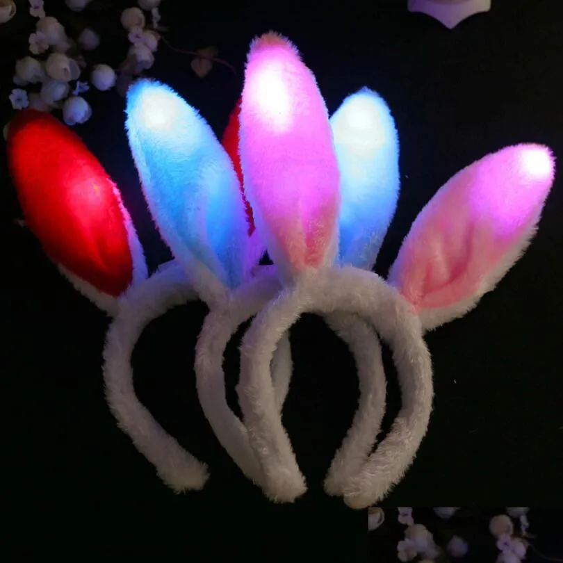 Other Festive Party Supplies Light Flashing Led Plush Fluffy Bunny Rabbit Ears Headband Tail Tie Costume Accessory Cosplay Woman Girl Dhzln