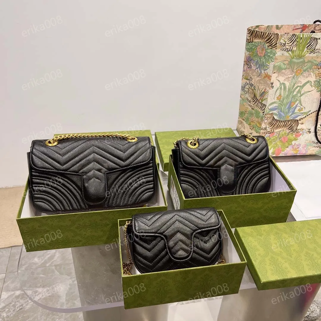 luxurys handbag designer bag black leather Handbags gold chain Cosmetic messenger Shopping shoulder bag Totes lady small wallet mini purse 3 sizes