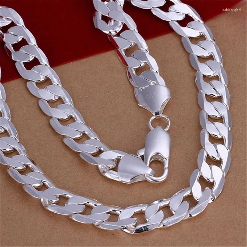 Pendentifs 18-30 pouces 925 estampillé argent 12MM chaîne collier grand Noble belle mode charme solide hommes femmes TOP qualité magnifique bijoux