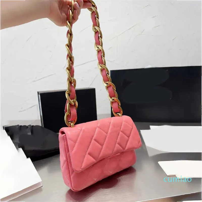 2023-Designer Shoulder Bags Classic Lattice Messenger Bag Womens Thick Chain Luxury Handbags Fashion Simple Square High Quality Leather Purse