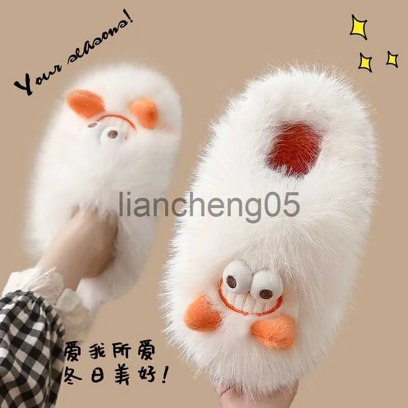 Slippers QYCKABY 2023 Nieuwe Winter Warme Zachte Indoor Vloer Slippers Vrouwen Mannen Kinderen Schoenen Grappig Dier Kerst Monster Bont Slides Pluche X0905