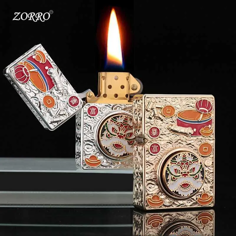 Zorro Armor Kerogene Lighter Windproof Creative Double-Sided Engraving Thicked Heavy-Duty Brass Cigarette Men's Gift DW6P