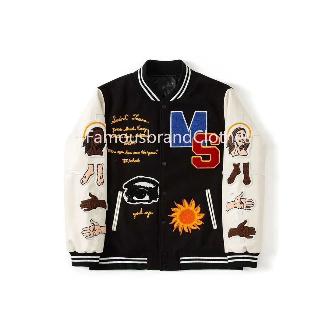 Mens College Jacket Saint Michael Borduurde High Street Leather Sleeve Baseball Uniform Designer Man Coats