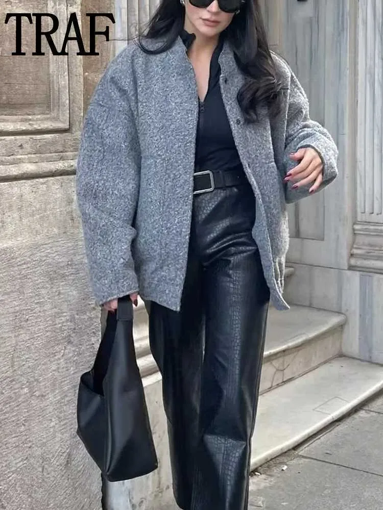2023 Y2K Cropped Wool Blend Coat TRAF Gray Bomber Jacket 2023 Y2K Cropped Wool Blend Coat TRAF Gray Bomber Jacket