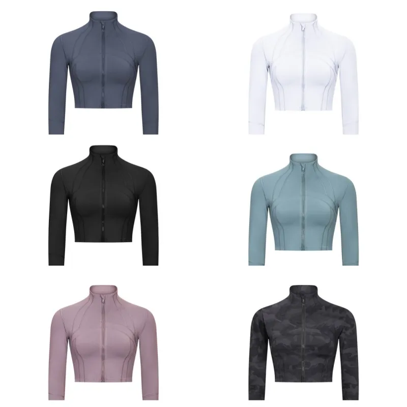 Veste de Yoga automne et hiver pour femmes, combinaison de sport et de fitness, combinaison de course, fermeture éclair courte, col debout, haut de sport LL