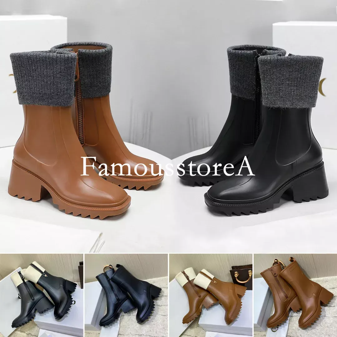 Women Platform Boot Betty Boot pvc Rain Boots Mallo abkle Welly Jamie High Heels Beeled Designer Knee-High Black Waterproof Outdoor Rain shoes