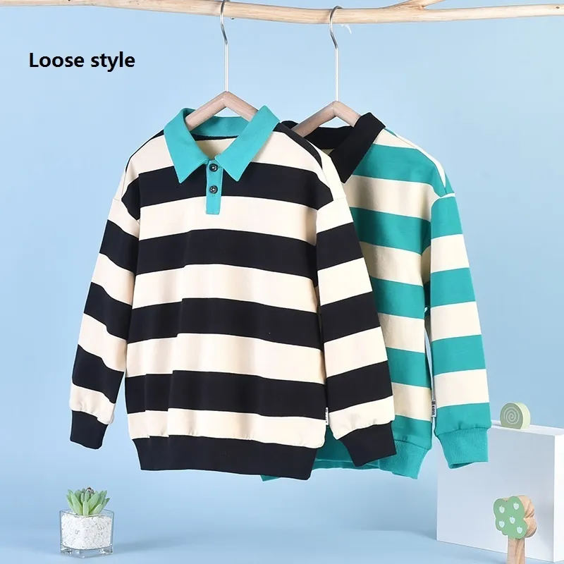 Hoodies Sweatshirts Cotton Fat Kids Fashion Top Boys POLO Collar Sweater Autumn Children s Korean College Style Stripe Lapel Baby Pullover 230904
