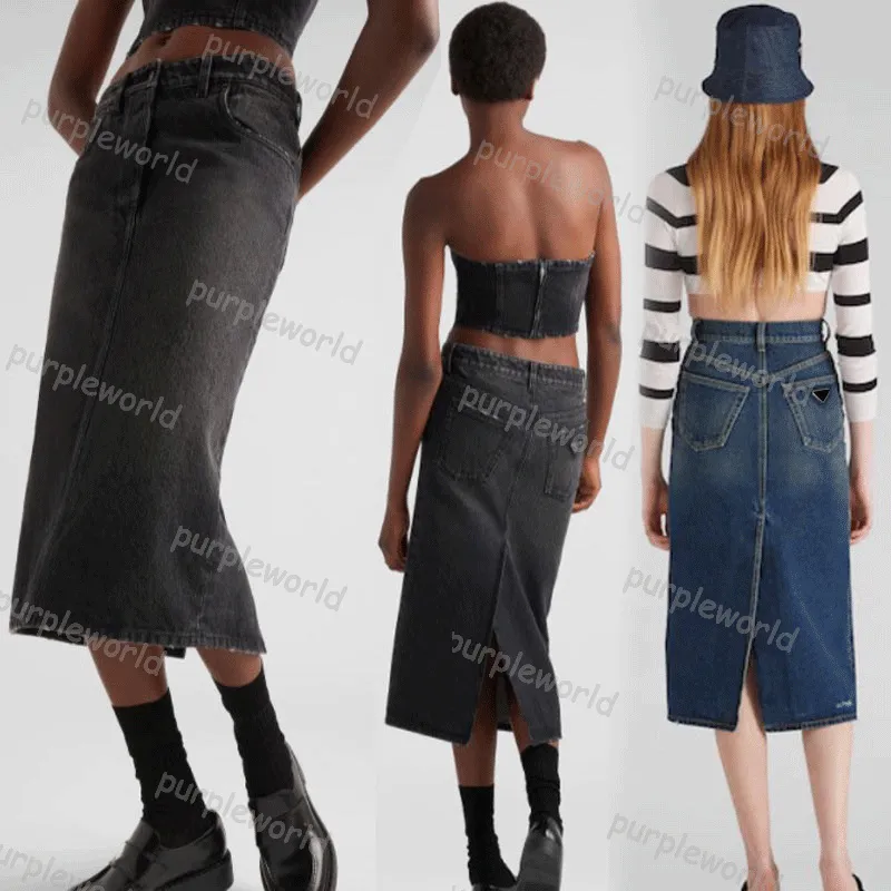 女性ロングスカートデザイナーファッションデニムスカートスタイリッシュレタースプリットパンツクラシックパターンAラインスカートパンツ服