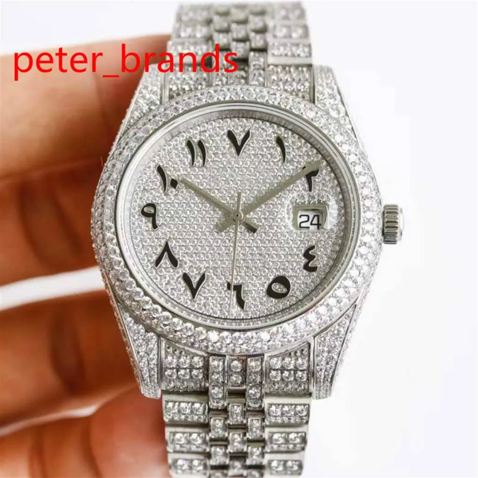 Diamants brillants de haute qualité montres boîtier en argent 41mm chiffres arabes automatique hommes mains lisses montre-bracelet en acier inoxydable matériel 272i