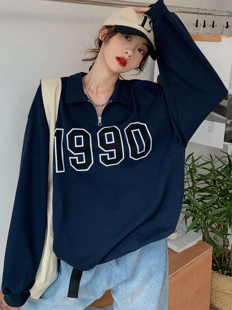 Sweats à capuche pour femmes Sweatshirts Vintage Lettres Impression Allmatch Sweat Femmes Mince Tops Surdimensionné Fermeture à glissière Jeunes Filles Streetwear Mode Coréenne Pulls 230904