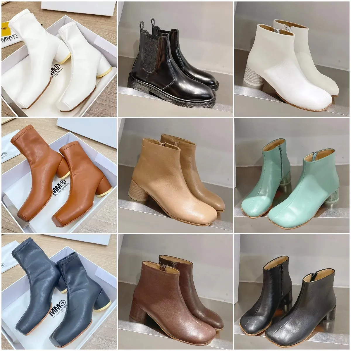 maison enkel beste kwaliteit luxe laarzen vrouwelijke ontwerper tabi chunky hiel enkelschoen split teen mode highquality cream zilverachtig lederen martin jurk bootie