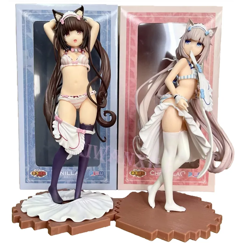 Finger Toys 24 cm Nekopara Chocola Vanilla Sexig anime Girl Figure Plum Nekopara Dress Up Time Action Figur Vuxen Samlingsmodelldockor Toys