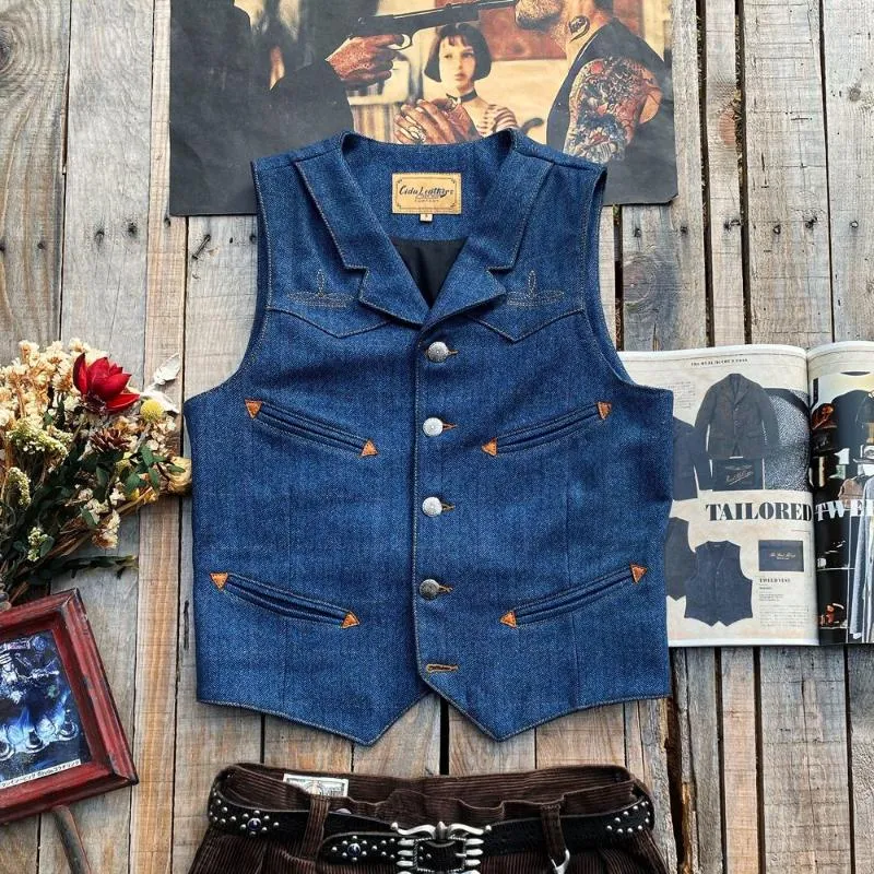 DHgate.com:Brando J-136 Mens Retro Western Denim Vest, Blue