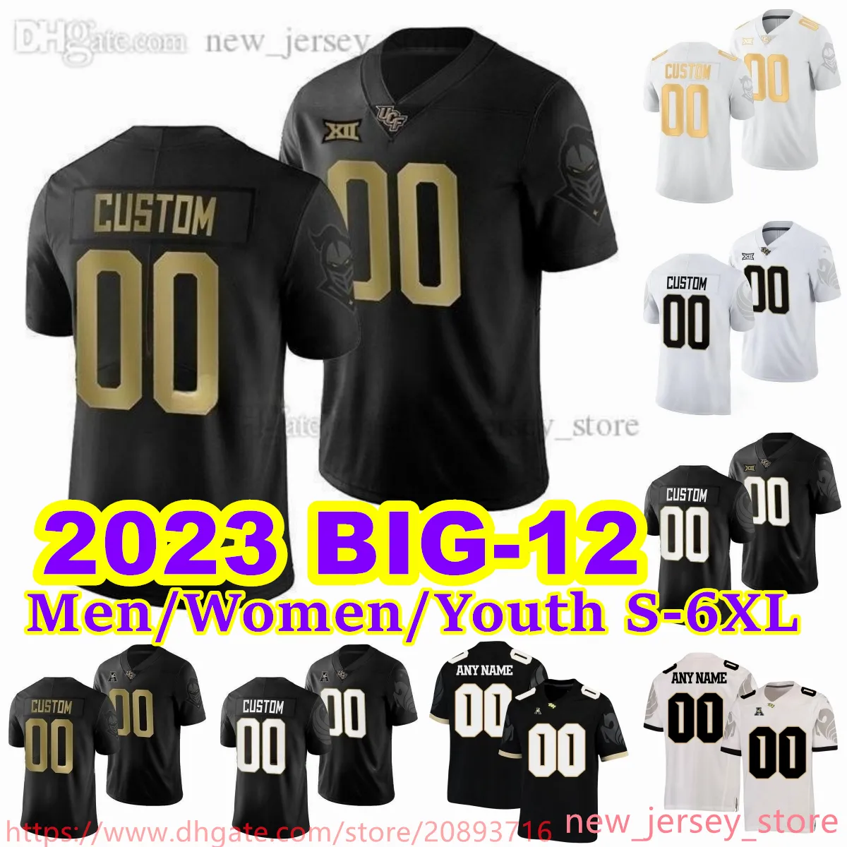 2023 BIG-12 Custom S-6XL NCAA UCF Knights Football Jersey 88 Josh Celiscar 55 Waltclaire Flynn Jr. 10 John Rhys 1 Javon Baker 2 Lee Hunter 2 Hudson stitched Jerseys