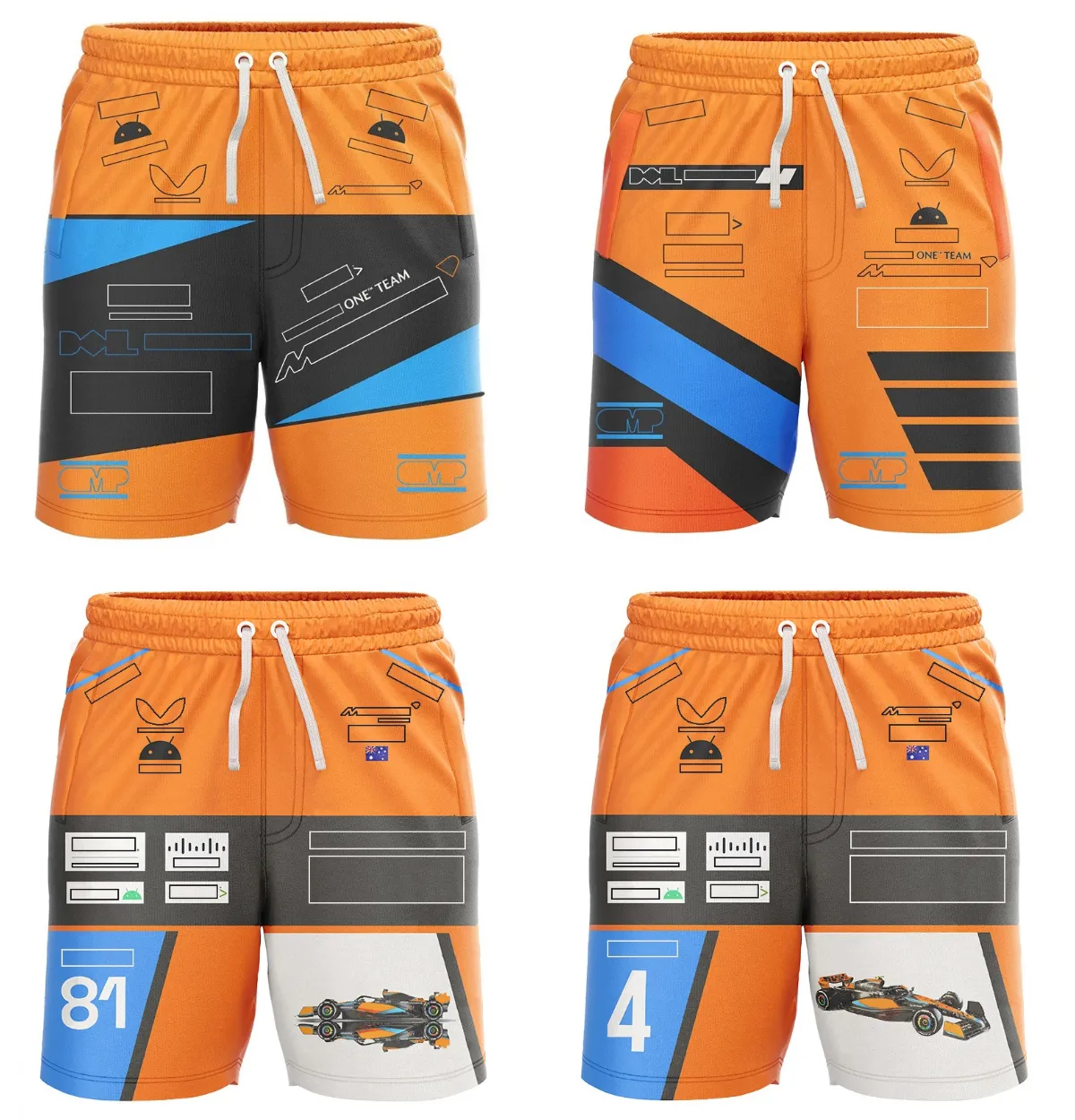 2023 Nieuwe F1 Team Heren Shorts Formule 1 Driver Racing Geel Korte Broek Zomer Ademende Shorts Casual Rijbroek Mannen strand Shorts