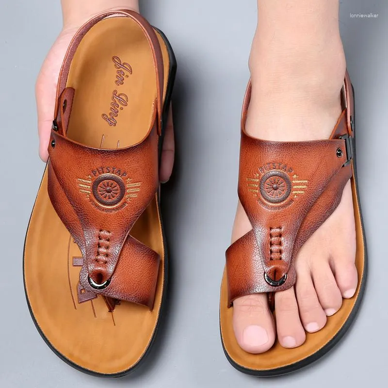 Sandaler Casual Flip-Flops Men Summer Anti-SKID utomhus med dual-användning Ultra-fina plywood tofflor och för män