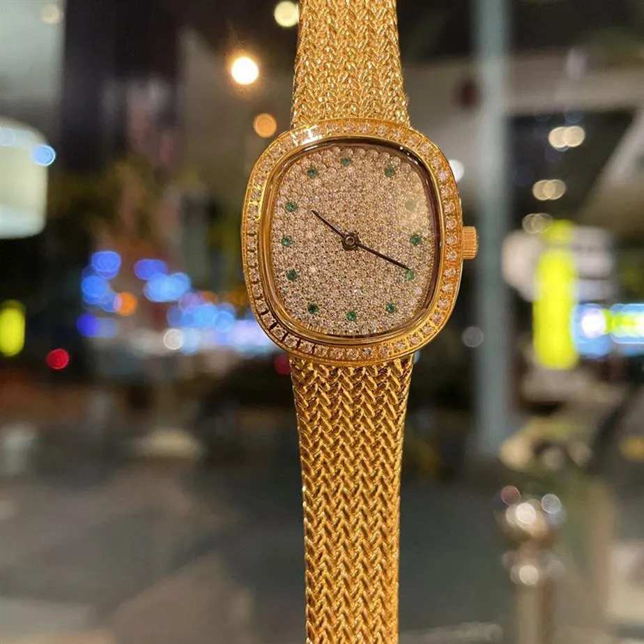 Damies Antique Watch pełen diamentowej tarczy Unikalna retro w stylu retro kwarcowa 29 6x26 6mm Montre de Luxe283d
