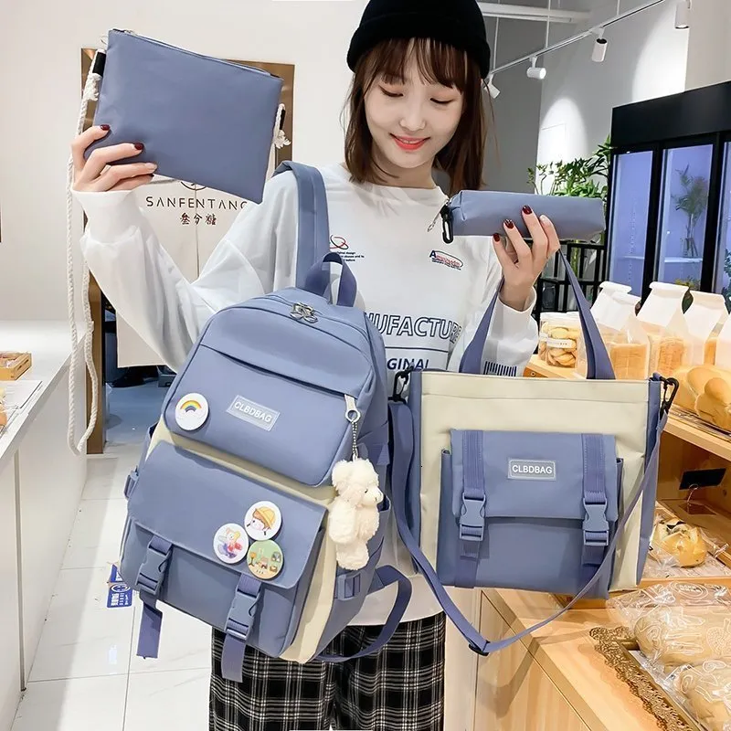 Rucksäcke 4 PCs Set Women Rucksack Harajuku Laptop Leinwand Schultaschen für Teenager Mädchen Kawaii College Student Kinder Buchbeutel Rucksack 230904