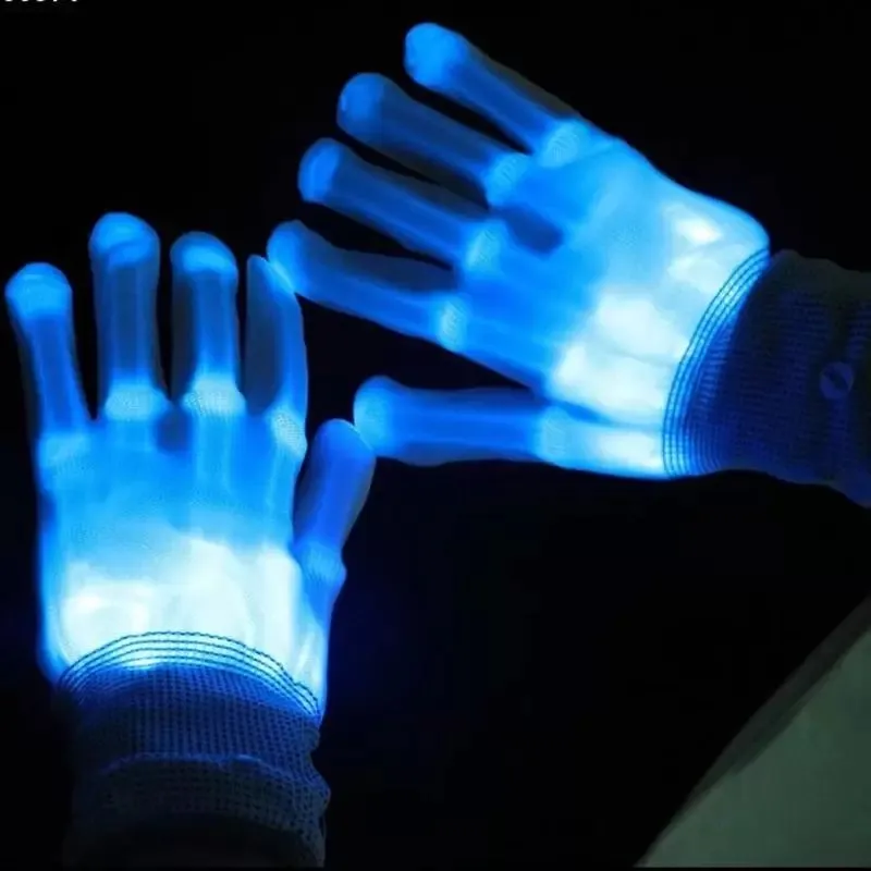 Wholesale DHL Fidget Toys LED Gloves Luminous Flashing Skull Glove Halloween Toy Stage Costume Christmas Party Supplies