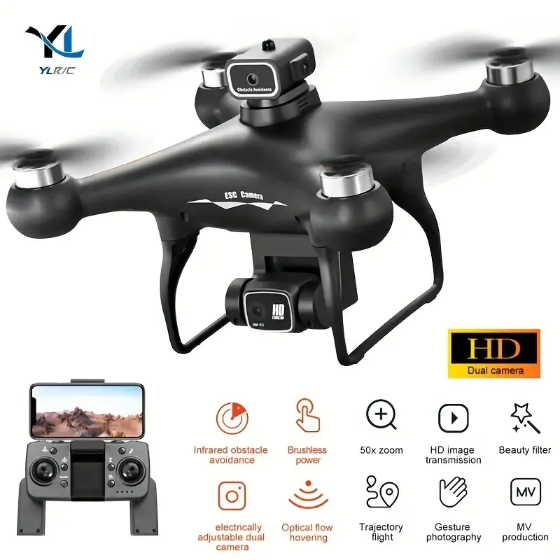 S116 Foldable Drone Dual Cameras With Electric Adjustment Angle, Brushless Motor With Optical Flow Positioning, Four-Sided Obstacle Avoidance Function-Black