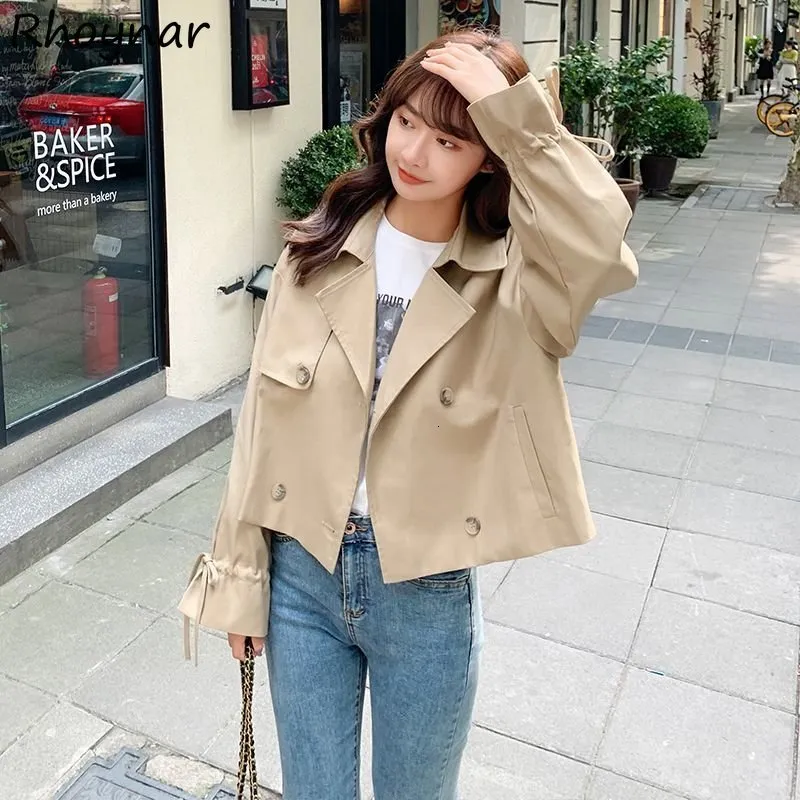 Dames Trenchcoats Cropped Dames Elegant Baggy Temper S3XL Vintage Notched Double Breasted Winddicht Lange mouwen Lente Kpop Mode 230904