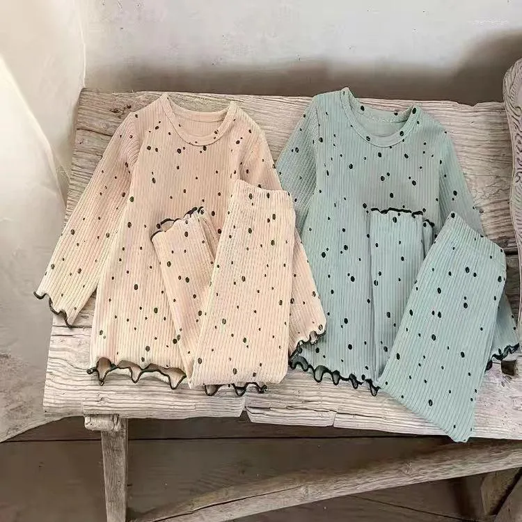 Clothing Sets 2023 Spring Autumn Children Girls Loungewear Dots Ruffles Cotton Pants Suit Pullover Long Sleeve Simple Infant Outfit