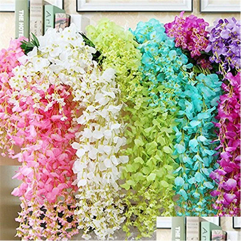 Dekoratif Çiçek Çelenkler 12 PCS Yapay Wisteria 75cm 110cm Sahte Asma Uzun Asma Çiçek Düğün Doğum Günü Partisi Otmcn için Noel