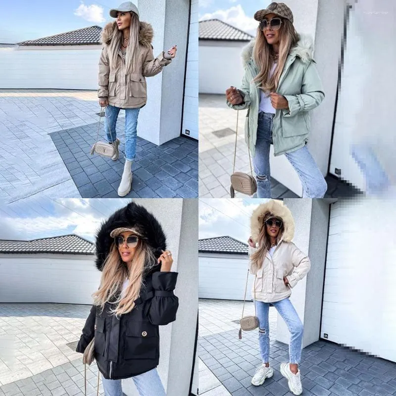 Women's Down Winter Artificial Fur Collar Parka Coat Jacket Fashion Hooded Thick Warm Cotton Soft Loose Snow Plus Size
