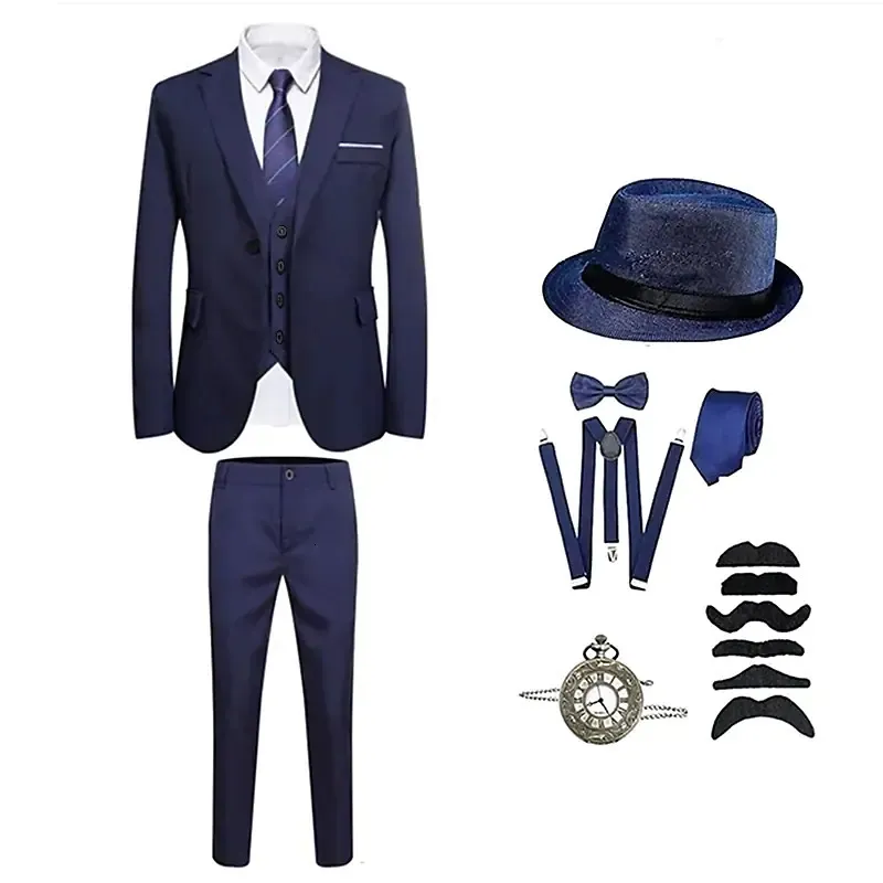 Fatos masculinos O Grande Gatsby Gentleman Roaring 20s Vintage 1920s Outfits Ternos Blazers Acessórios Conjunto de três peças terno traje 230906