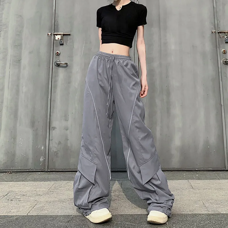 Womens Pants Capris American Line Pleated Pocket Cargo Pants Womens Elastic  High Waist Loose Versatile Dance Casual Wide Leg Plus Size Y2k Trousers  230905 From 18,86 €