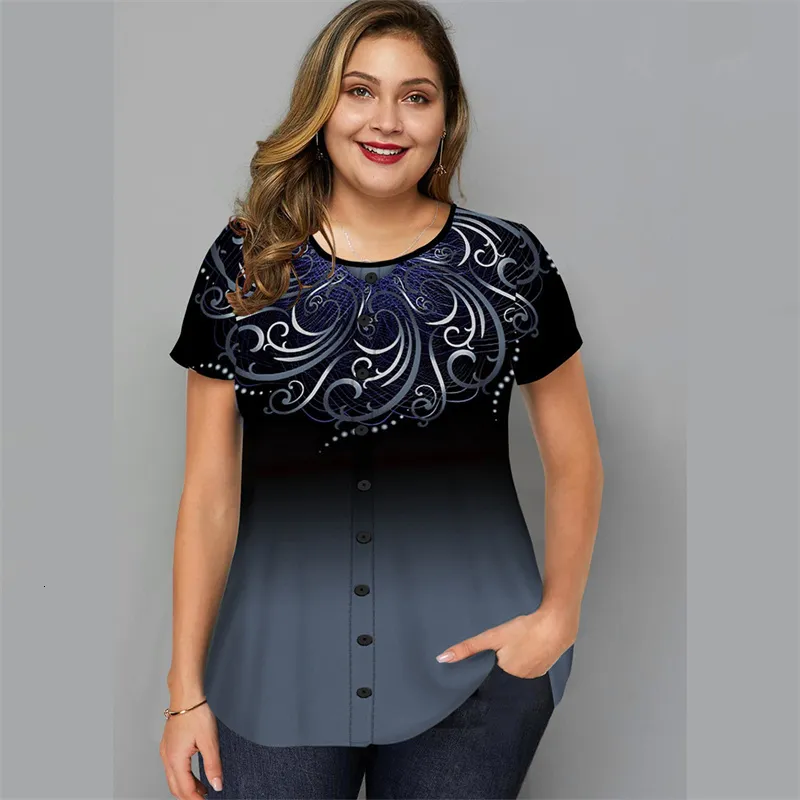 Floral Print Plus Size Tunic Henley Shirt Women For Women Casual Button  Decor, Loose Fit, Boho Ropa Curvy Tallas Grandes Mujer From Huang01, $17.14