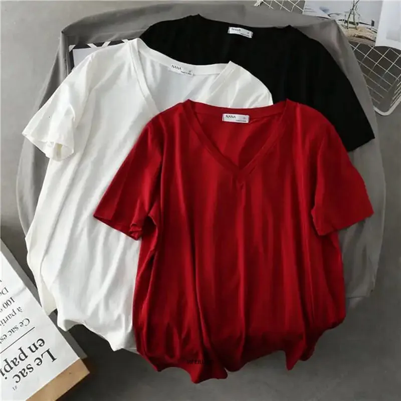 Women's Plus Size TShirt 6XL 150KG Summer T Shirt For Women Short Sleeve V Neck Casual Tshirt Black White Large Tops for Femme Big Top 230906