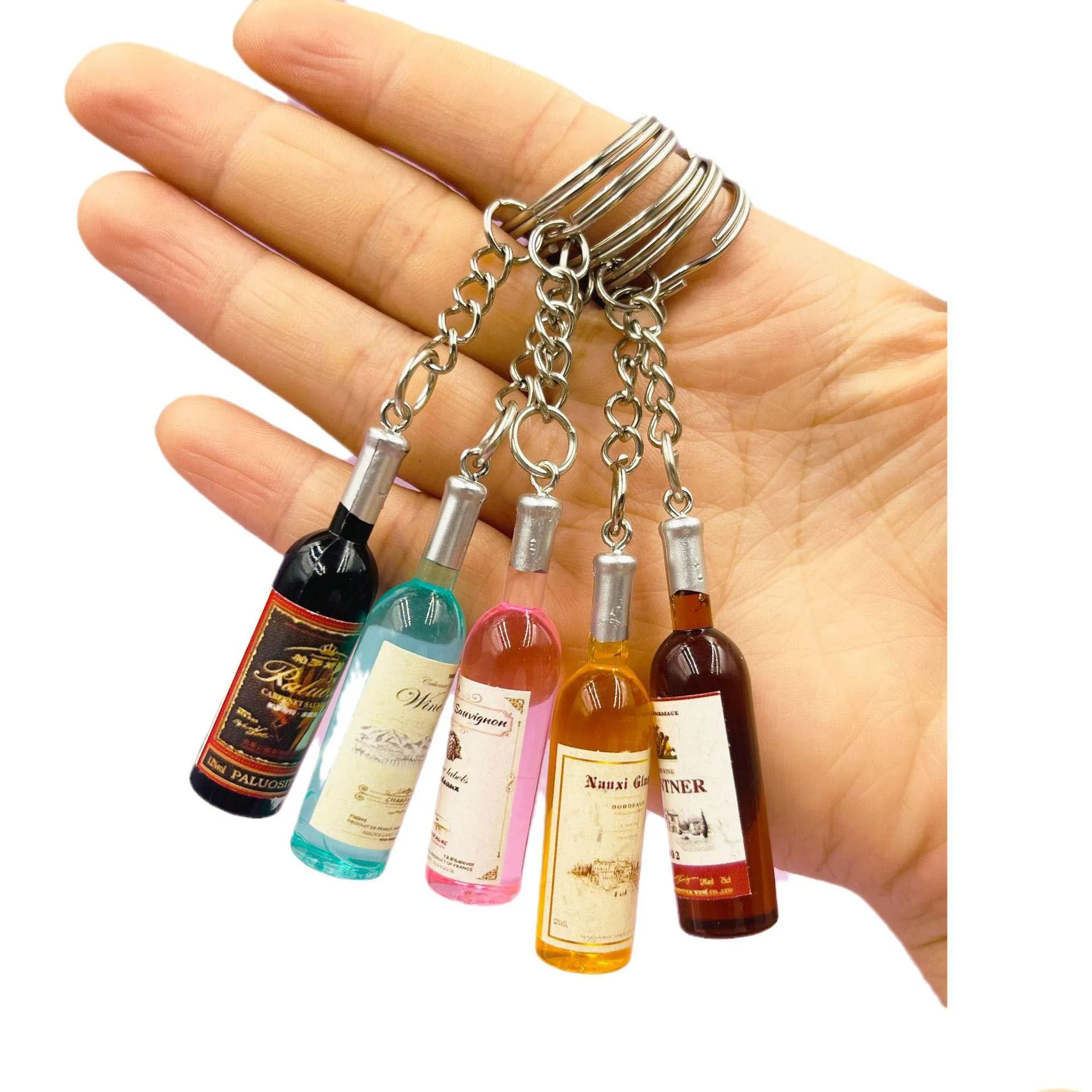 Keychains Lanyards Cute Novelty Resin Beer Wine Bottle Keychain Assorted Color For Women Men Car Bag Keyring Pendant Accessories W Dhl3P
