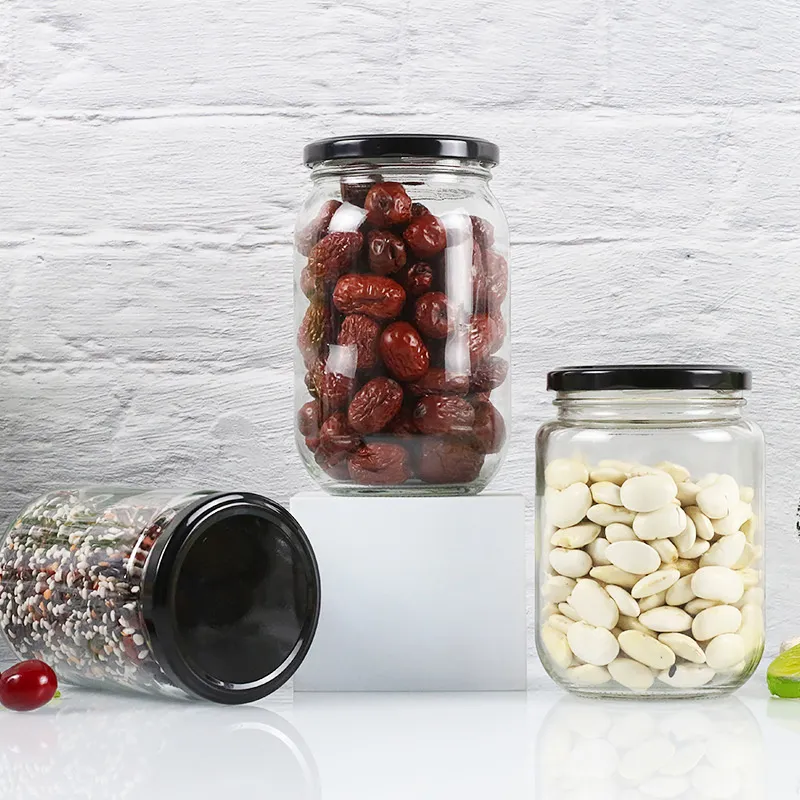 Pots de confiture en verre cornichons pot en verre récipients de stockage ronds clairs pour les aliments de cuisine avec couvercle en métal