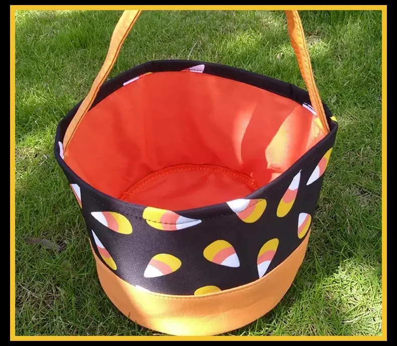 Kids Canvas Halloween Bucket Pumpkin Polka Dot Trick Or Treat Candy Handbag Party Decoration Halloween Basket