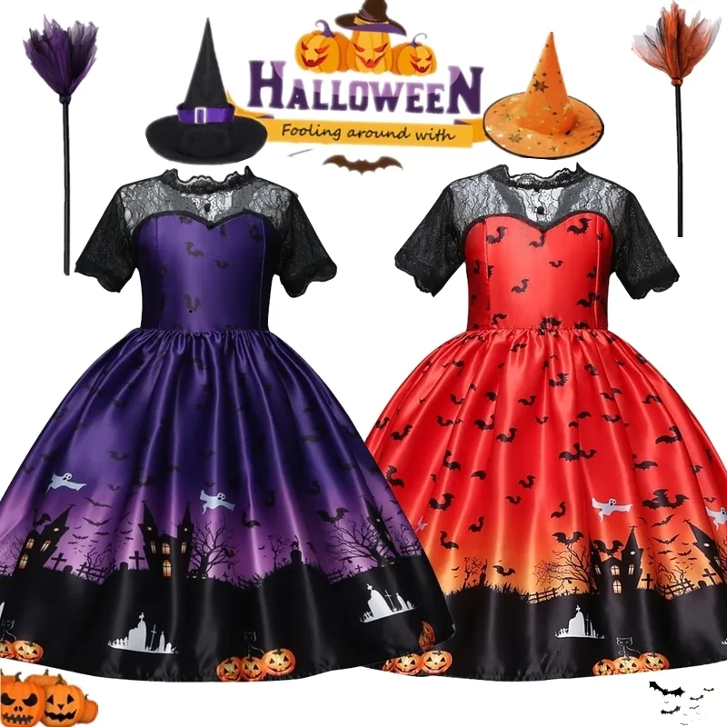 Cosplay Halloween Magia Bruxa Meninas Traje Fantasma Morcego Escuro Carnaval Vestido de Festa para 3 10 Anos Crianças Disfraz 230906