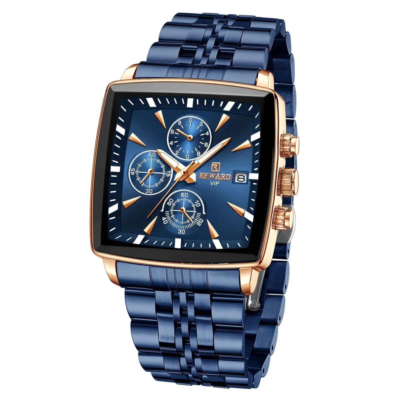 REWARD Men Watch Rectangle Mesh Band Calendar Wristwatch Male Gold Watches  | eBay