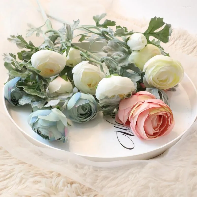 Fiori decorativi 5 teste/1 pacchetto rose tea in seta artificiale bouquet da sposa per la decorazione natalizia della casa di nozze piante finte