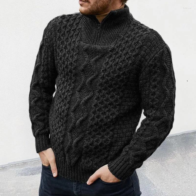 Vintage Crochet Mens Chunky Turtleneck Sweater Warm Winter
