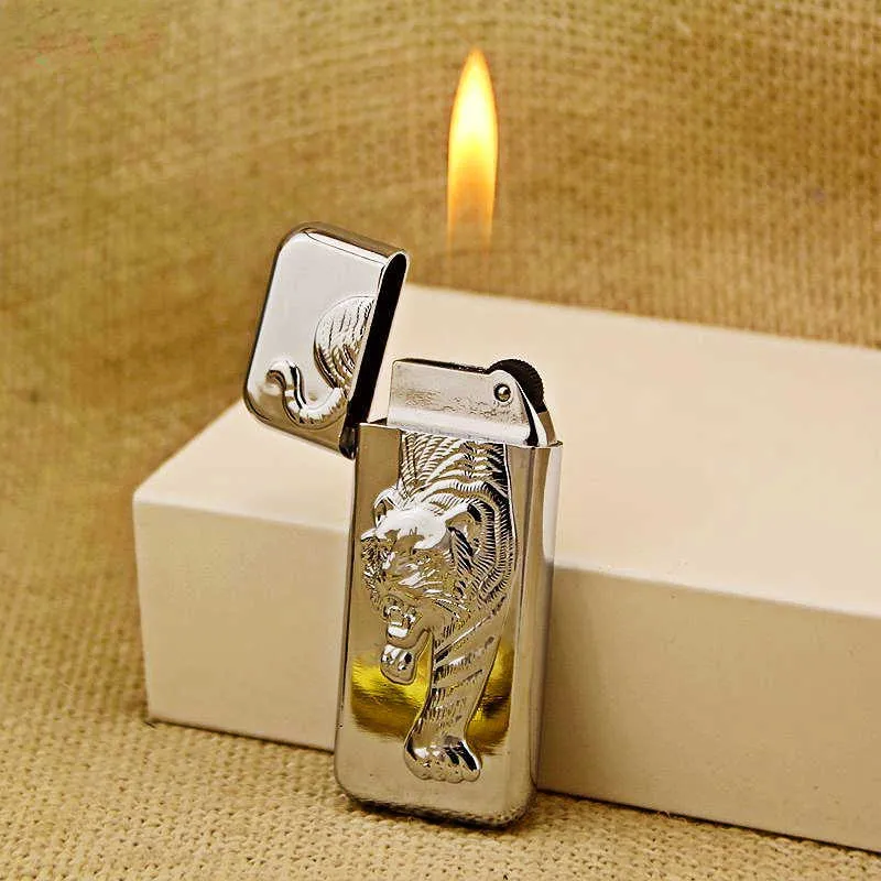 Tiger No Gas Lighters Ultra-Thin Creative Grinding Wheel Flame Lighter B28Z